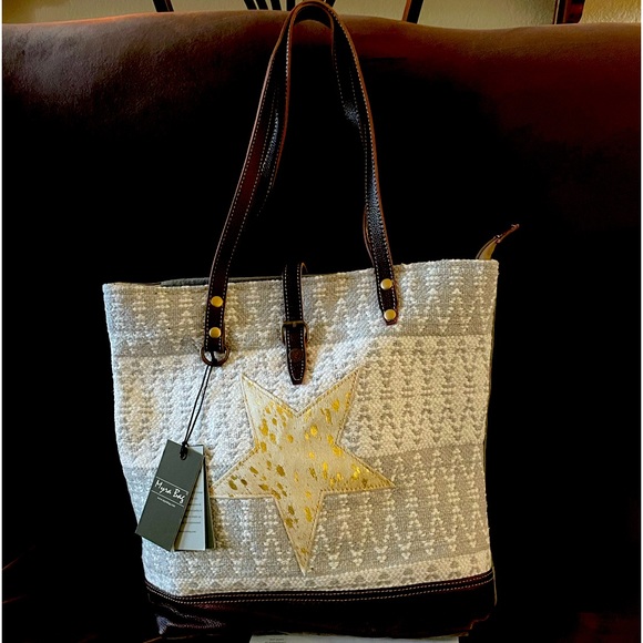 Myra Leather and Fabric Superstar Tote Bag NWT 16 X 16 - Picture 1 of 15
